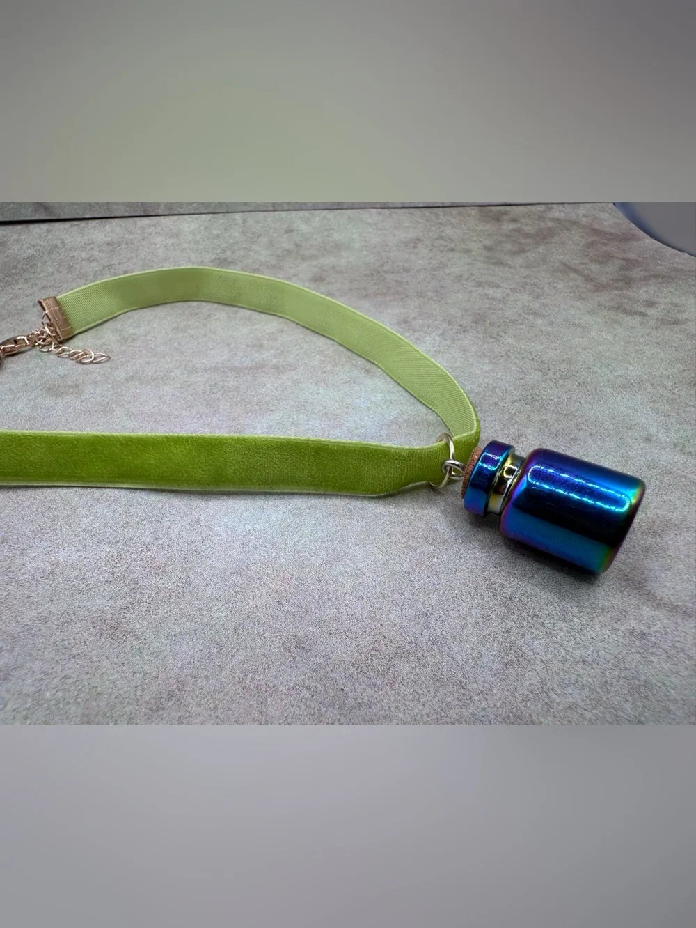 Lime Green Velvet Key & Card Holder Lanyard with Iridescent Charm
